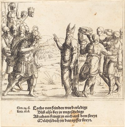 Melkisedek leivän ja viinin kanssa, 1547. tekijältä Augustin Hirschvogel