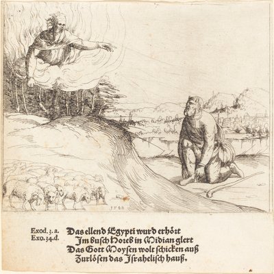 Mooses ja palava pensas, 1548. tekijältä Augustin Hirschvogel