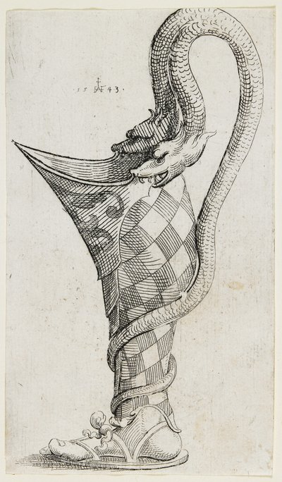 Koristeellinen jalan muotoinen alus, 1543 tekijältä Augustin Hirschvogel