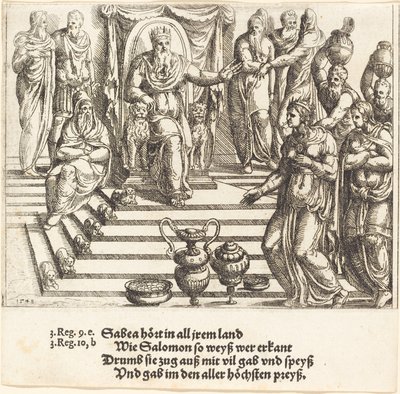 Saban kuningattaren vierailu Salomon luo, 1548. tekijältä Augustin Hirschvogel