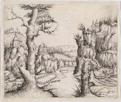 Jokimaisema korkeilla kallioilla, 1546. tekijältä Augustin Hirschvogel