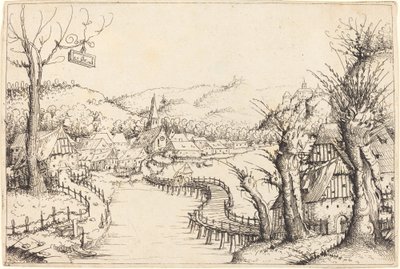 Jokimaisema puusillalla, 1546. tekijältä Augustin Hirschvogel