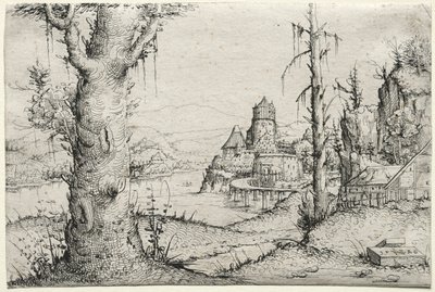 Jokimaisema, jossa iso puu vasemmalla, 1546. tekijältä Augustin Hirschvogel