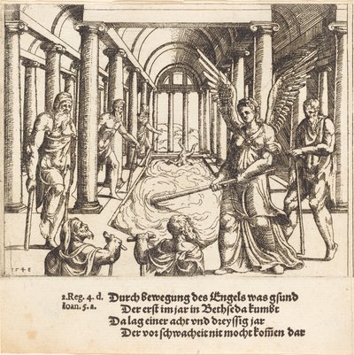 Enkeli kiihottaa Bethesdan allasta, 1548. tekijältä Augustin Hirschvogel