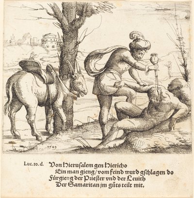 Vertaus laupias samarialainen, 1549. tekijältä Augustin Hirschvogel
