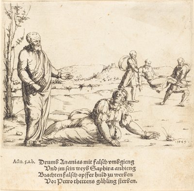 Ananiaksen ja Safiiran rangaistus, 1549. tekijältä Augustin Hirschvogel