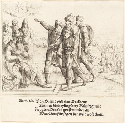 Kolme kuningasta kertovat Herodekselle Kristuksen syntymästä, 1549. tekijältä Augustin Hirschvogel