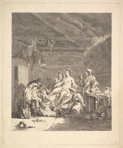 Hääyön jälkeen lakanat on esitettävä. Teoksesta Voyage en Sibérie, 1767 tekijältä Augustin de Saint Aubin