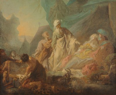 Laban etsii varastettuja jumaliaan, 1753. tekijältä Augustin de Saint Aubin