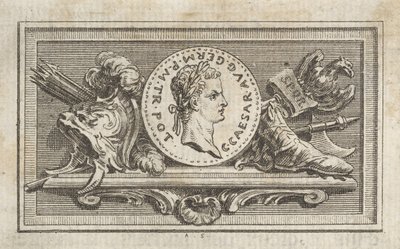 Mitali Caligulan muotokuvalla kuudennessa kirjassa, Tibère ou les six premi..., julkaistu vuonna 1768. tekijältä Augustin de Saint Aubin
