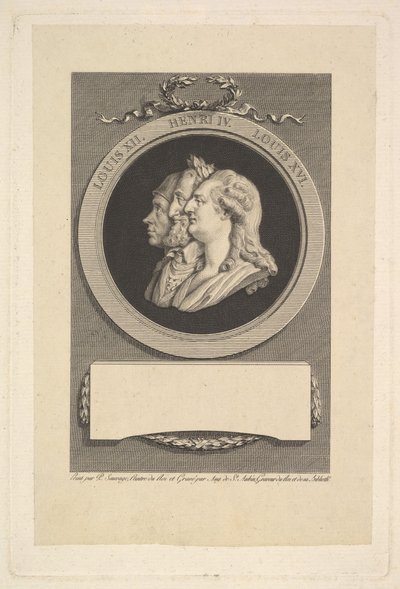 Ludvig XVI:n, Henri IV:n ja Ludvig XII:n muotokuva, 1791. tekijältä Augustin de Saint Aubin