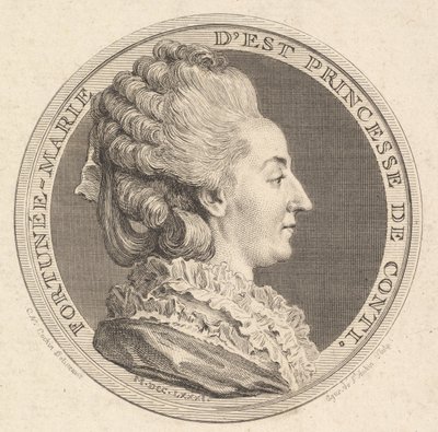 Contin prinsessan Fortunée-Marie dEstin muotokuvamitalin vedos, 1781. tekijältä Augustin de Saint Aubin