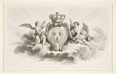 Kuninkaallinen harja Fleurs de Lisin kanssa, enkeleiden rinnalla, 1800-luvun jäljennös tekijältä Augustin de Saint Aubin