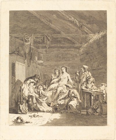 Le lever de la mariée russe (venäläisten tapa hääseremonian jälkeen ja ennen hääjuhlaa) tekijältä Augustin de Saint Aubin after Jean Baptiste Le Prince