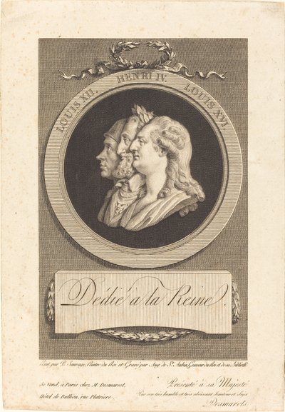 Ludvig XVI, Henri IV ja Ludvig XII tekijältä Augustin de Saint Aubin after Piat Joseph Sauvage