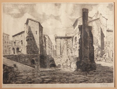 Rooma, Porticus of Octaviae ja Marcellus-teatterin rauniot (etsaus paperille) tekijältä Augusto Baracchi