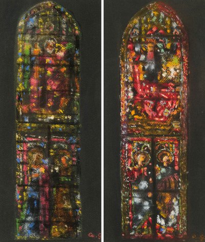 Augusto Giacometti tekee luonnoksia Firenzen katedraalin lasimaalauksen jälkeen. tekijältä Augusto Giacometti
