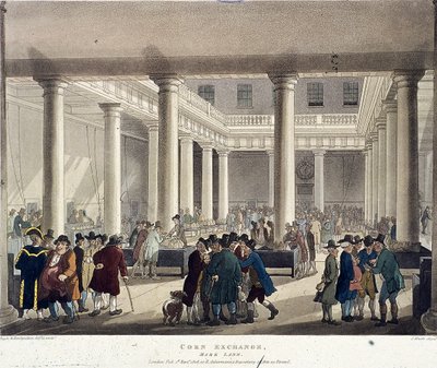 Corn Exchange, Lontoo, 1808 tekijältä Augustus Charles Pugin, Thomas Rowlandson