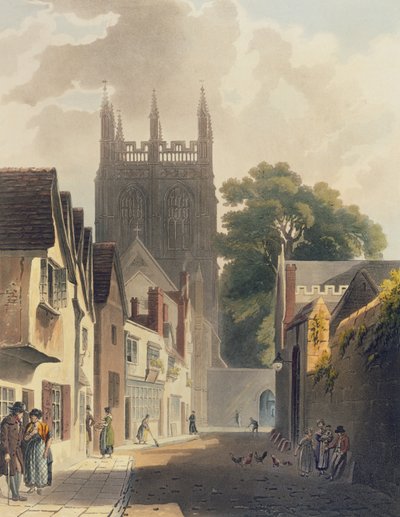 Harakka Lane, Oxford, J. Bluckin (fl.1791-1831) pub. kaivertama kuva "Oxfordin historiasta". R. Ackermann, 1813 (värillinen akvatinta) tekijältä Augustus Charles Pugin