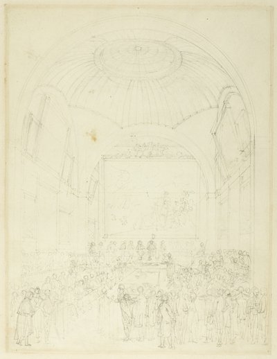 Tutkimus Common Council Chamber, Guild Hall, alkaen Microcosm of London (Lontoon mikrokosmos). tekijältä Augustus Charles Pugin