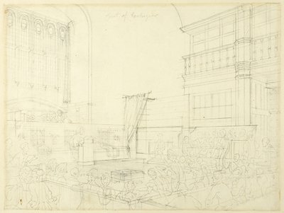 Court of Exchequer -tutkimus, Lontoon mikrokosmos -teoksesta. tekijältä Augustus Charles Pugin