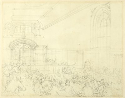 Tutkimus Guild Hallille, konkurssiin menneen tutkinta ennen velkojiaan, Microcosm of London tekijältä Augustus Charles Pugin