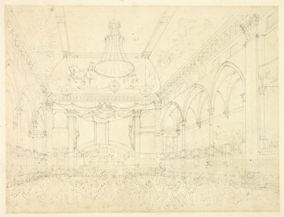 Tutkimus Pantheon Masqueradea varten, Microcosm of London tekijältä Augustus Charles Pugin