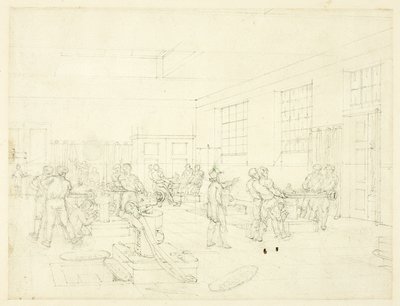 The Mint -studio, Lontoon mikrokosmoksesta (etusivu); luonnos sisäpihasta (kääntöpuoli). tekijältä Augustus Charles Pugin