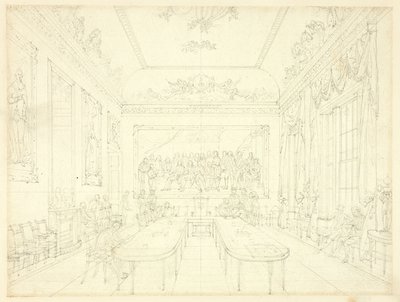 Tutkimus Trinity Houselle, Microcosm of London (recto); Arkkitehtoninen luonnos rivitalojen julkisivuista (käänteinen) tekijältä Augustus Charles Pugin
