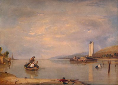 Rauhallinen, veneitä Cowesin linnalta, vuodelta 1841 tekijältä Augustus Wall Callcott