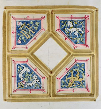 Suunnittelu alahuoneen kattoon (kynä ja wc paperilla) tekijältä Augustus Welby Northmore Pugin
