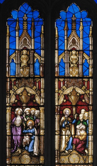 Pyhän apostoli Tuomaksen elämän tapahtumat, yksityiskohta, noin 1843 (lasimaalauksia). tekijältä Augustus Welby Northmore Pugin