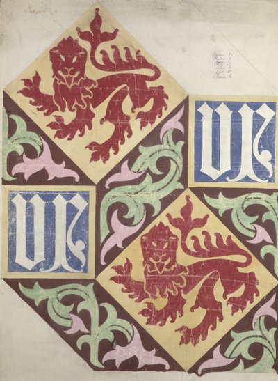 Parlamenttitalon lattiasuunnittelu (guassi ja kynä paperille) tekijältä Augustus Welby Northmore Pugin