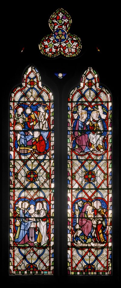 Lady Chapel Window with Scenes from the Life of the Virgin, 1851 (lasimaalauksia) tekijältä Augustus Welby Northmore Pugin