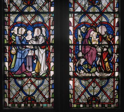 Lady Chapel Window with Scenes from the Life of the Virgin, yksityiskohta, 1851 (lasimaalaukset) tekijältä Augustus Welby Northmore Pugin