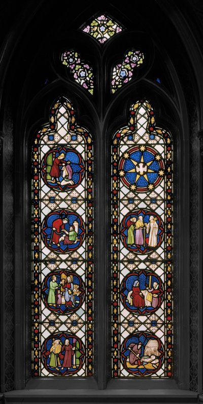 Seitsemän ruumiillista laupeudentekoa, noin 1845 (lasimaalauksia). tekijältä Augustus Welby Northmore Pugin
