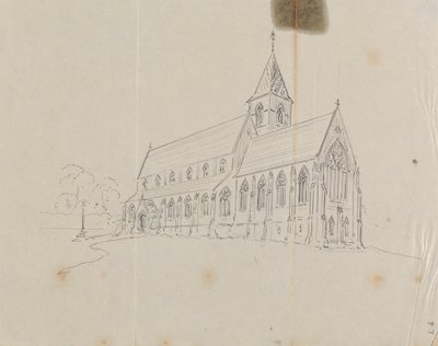 Luonnos goottilaisesta kirkosta tekijältä Augustus Welby Northmore Pugin