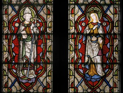 Beverleyn Pyhä Johannes ja Unkarin Pyhä Elisabet, yksityiskohta, 1849 (lasimaalauksia). tekijältä Augustus Welby Northmore Pugin