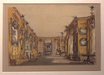 Keltainen (pohjoinen) salonki (väri litho) tekijältä Augustus Welby Pugin