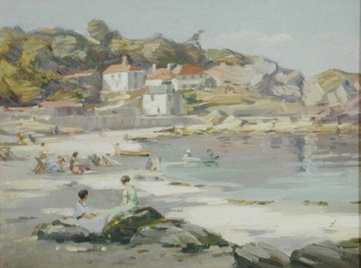 Cornish Beach (öljy paneelissa) tekijältä Augustus William Enness