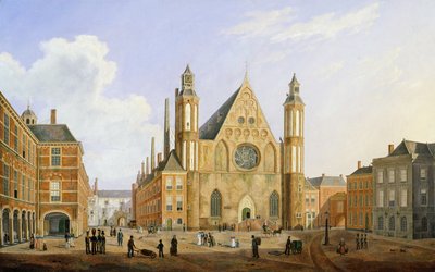 Haagissa sijaitseva Binnenhof, josta on näkymä Ridderzaalille sotilaiden ja muiden hahmojen sisäpihalla tekijältä Augustus Wynantz