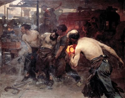 "Työtapaturma" Tehtaan työntekijä loukkaantuu työtovereidensa koneista ja kuljetuksista (maalaus) tekijältä Aurelio Arteta Errasti