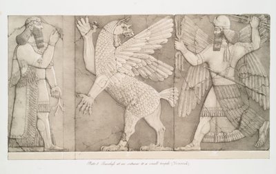 Barrejefit pienen temppelin sisäänkäynnillä Nimroudissa [Calah], 1853 tekijältä Austen Henry Layard