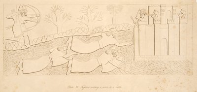 Pakolaiset ylittävät joen linnaan Niniven monumenteista, pubista. 1849 tekijältä Austen Henry Layard