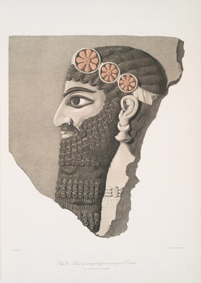 Diadeemissa olevan siivekäs hahmon pää, 1849 tekijältä Austen Henry Layard