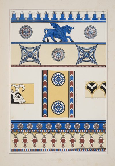 Maalattuja koristeita Nimroudista, Niniven monumenteista, pubista. 1849 tekijältä Austen Henry Layard