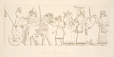 Kuningas vastaanottaa vankeja, Monuments of Niniven pubista. 1849 tekijältä Austen Henry Layard
