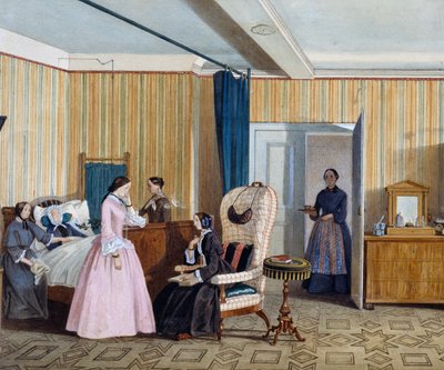 Biedermeier-tyylinen makuuhuone, akvarelli, Itävalta tekijältä Austrian School