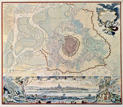 Wienin kaupungin suunnitelma vuoden 1720 kaiverruksen jälkeen (kaiverrus) tekijältä Austrian School