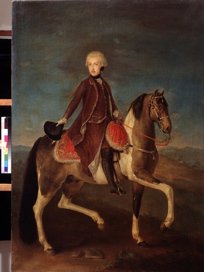 Itävallan keisarinna Maria Teresa Habsburgilaisen (1717-1780) ratsastusmuotokuva. Itävaltalaisen koulukunnan maalaus vuosina 1740–1750 (1700-luku). Klassinen tyyli. Öljy kankaalle. Pushkin-museo, Moskova. tekijältä Austrian School